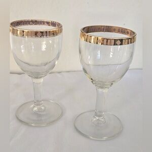 Mid-Century Mini Gold Rim Cocktail Glasses | Vintage Barware Set of 2